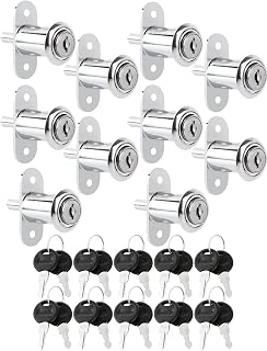 FVIEXE 10PCS Push Plunger Lock with Keys 3/4" Cylinder Diameter 1-1/4" Cylinder Length Showcase Lock for Sliding Door(Keyed Alike)