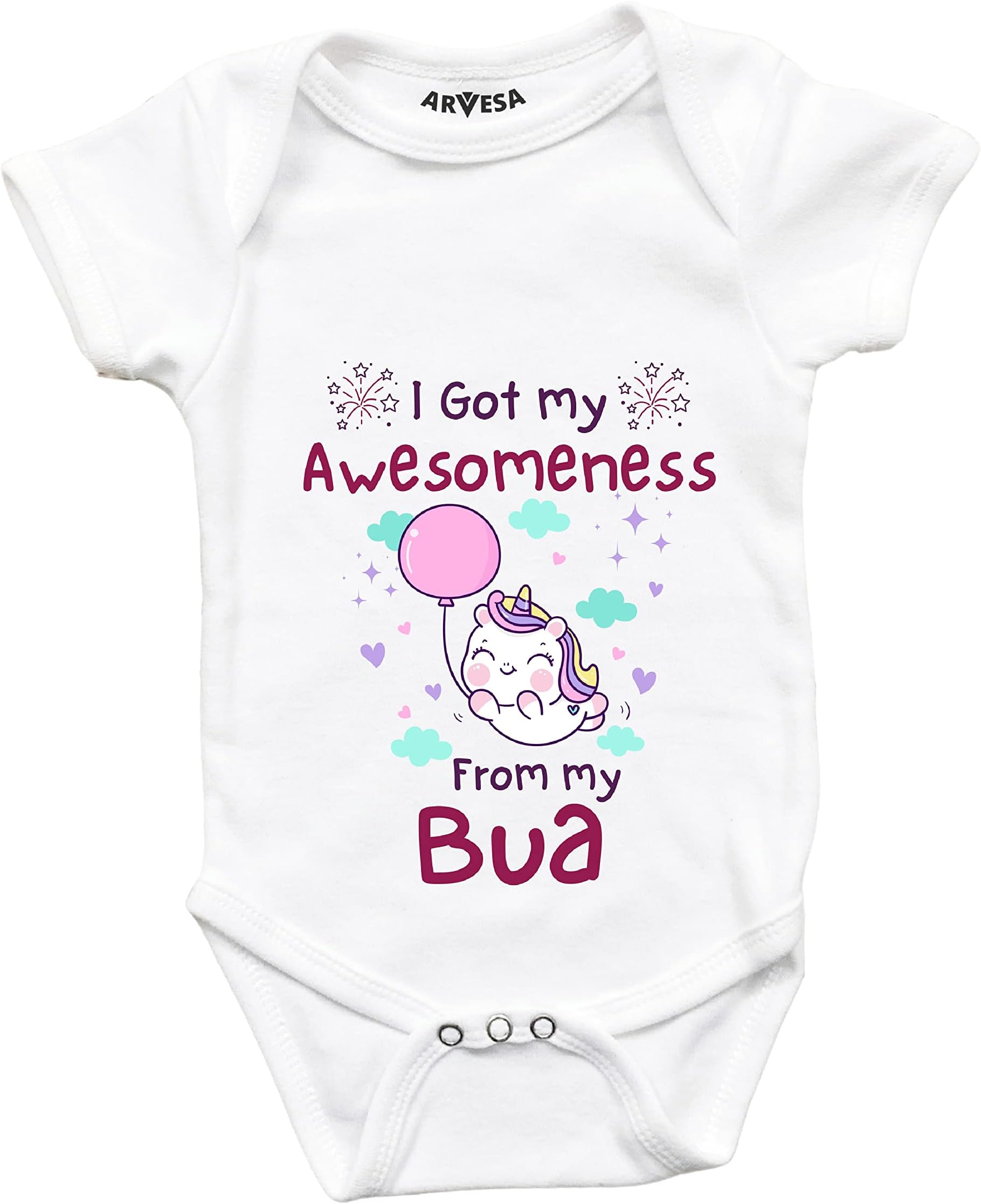 ARVESA I Got Awesomeness From Bua R-928 White 0-3 Months Romper for Baby Boy & Girl dress