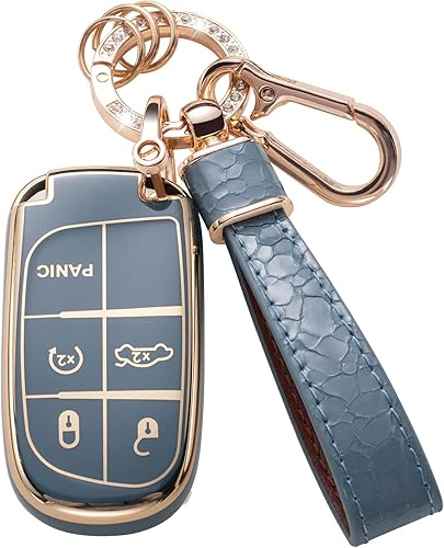 Miniatura 7 de Funda para llavero Jeep con llavero de cuero, funda de protección de TPU suave compatible con llave inteligente Grand Cherokee Renegade, color