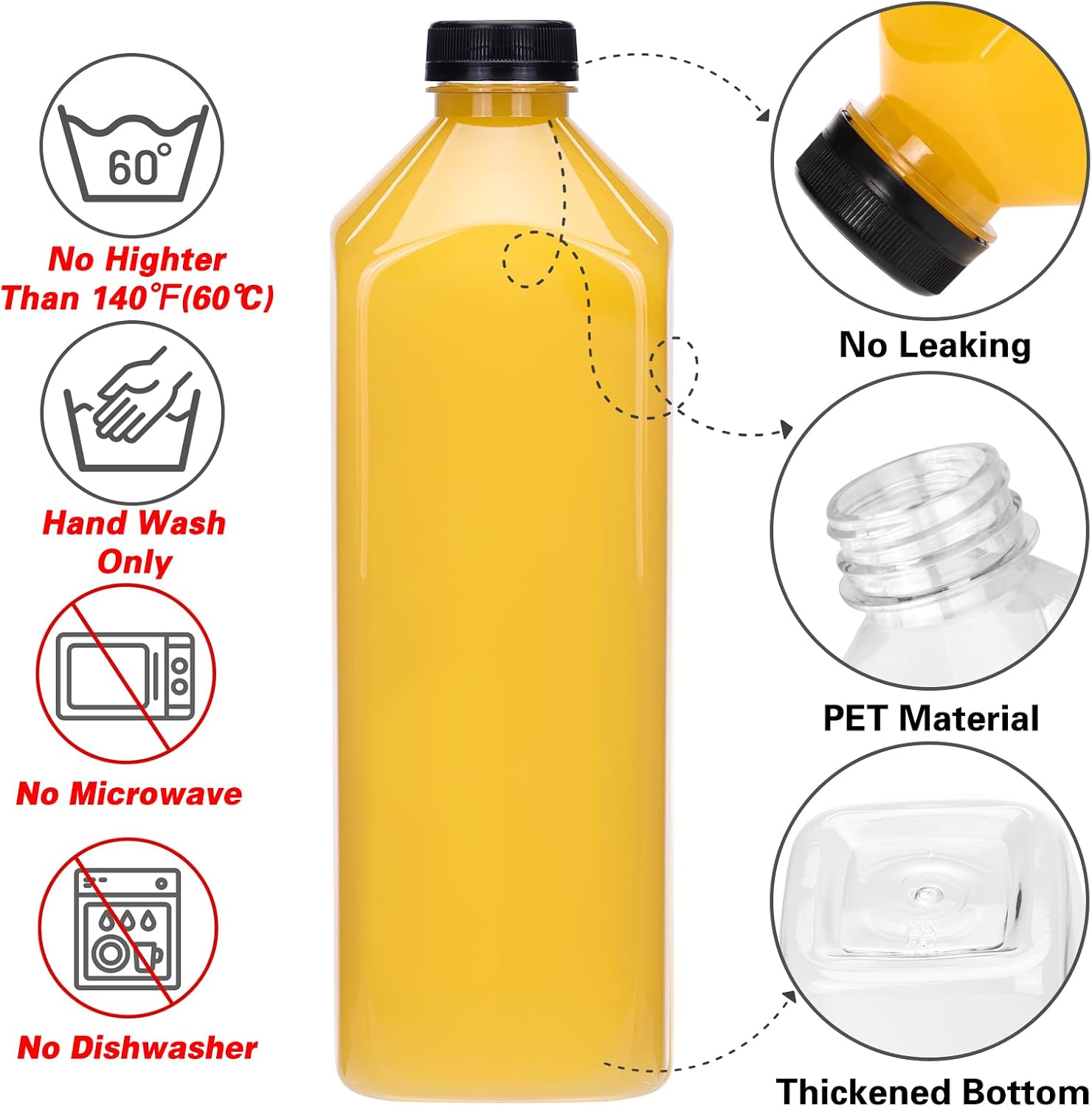 64oz Plastic Bottles for Juicing, 6pcs Plastic Drink Bottles with Caps