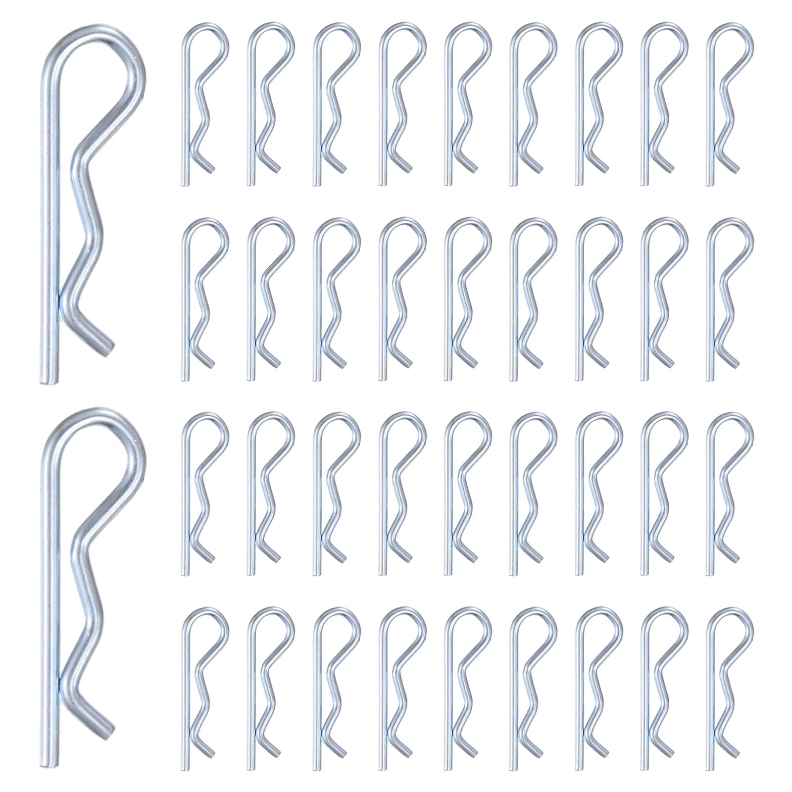 M METERXITY 38-Pack Cotter Pins, 1.8 mm Dia 1.3" Long Spring Steel R Clips for Trailer Locking/Trailer Clamps/Lawn Mowers/Trucks/Mechanics, Spring Fasteners Hitch Pin [Silver]