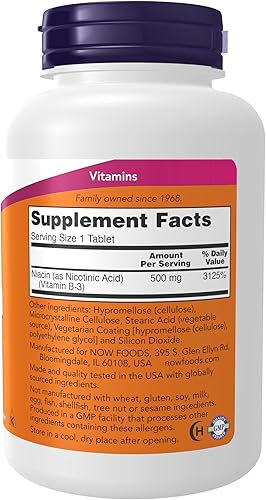 Miniatura 2 de NOW Suplementos niacina vitamina B-3 500 mg liberación sostenida salud nutricional 250 tabletas