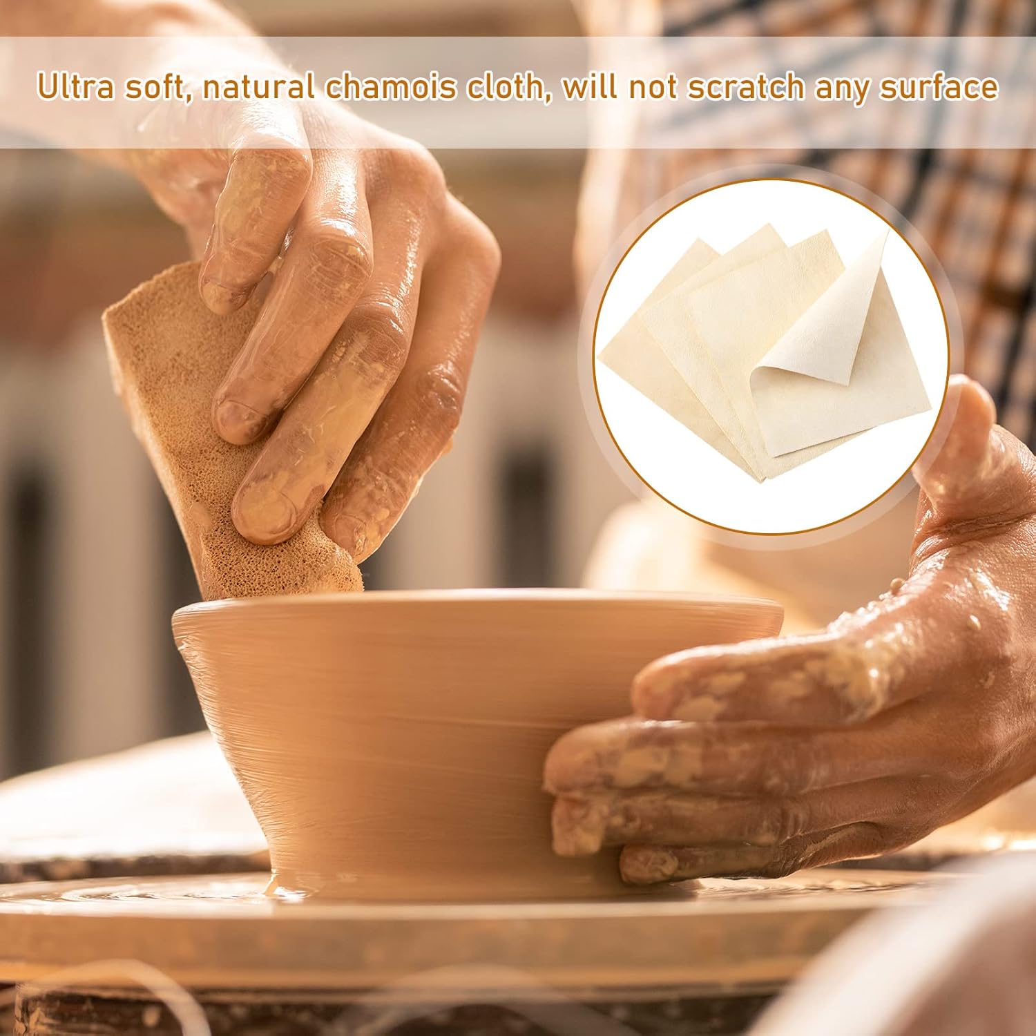 20 Pieces Pre Cut Chamois for Smoothing Pot Rim Chamois Clay Pottery Tools Soft Chamois Cloth Chamois Leather Pottery Tool Kit Ceramic Pottery Tools Supplies Ceramics Trimming Tools (3 x 3.7 Inch)