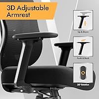 Vista 7 de Silla de oficina ergonómica de malla, soporte lumbar ajustable 3D y reposabrazos 3D, respaldo en forma de V, silla de escritorio ajustable para Negro