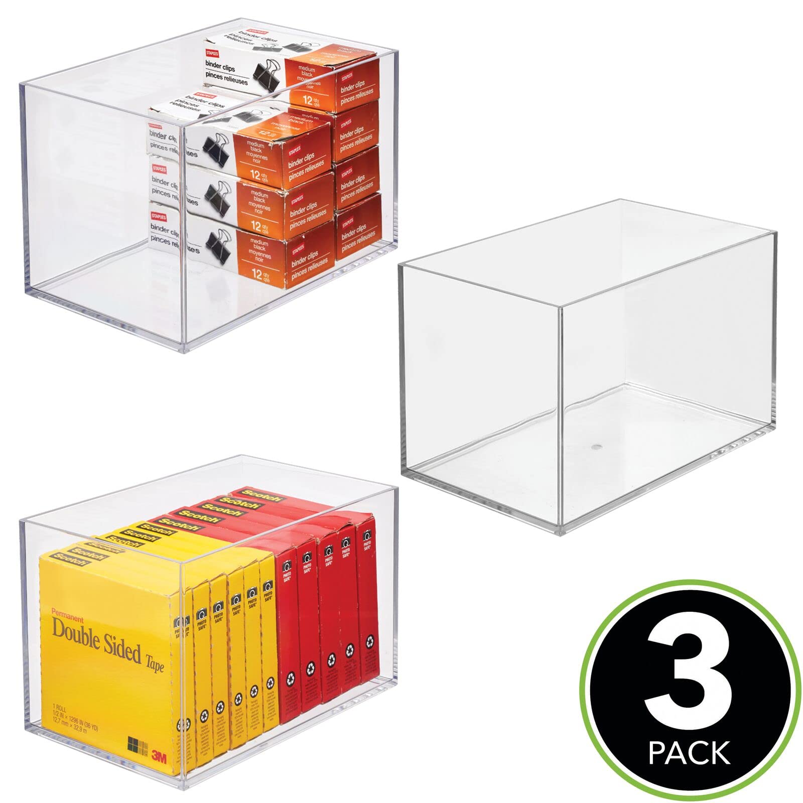 mDesign rangement de bureau – boite de rangement cubique pour les trombones, les pense-bêtes, etc. – boite de stockage en plastique pour le bureau – lot de 3 – transparent
