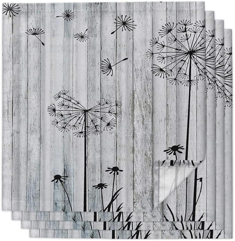 Dandelion Flowers Wood Board Table Napkin Cloth Set Napkin for Party Wedding Table Cloth Kitchen Dinner Napkins(6pcs)