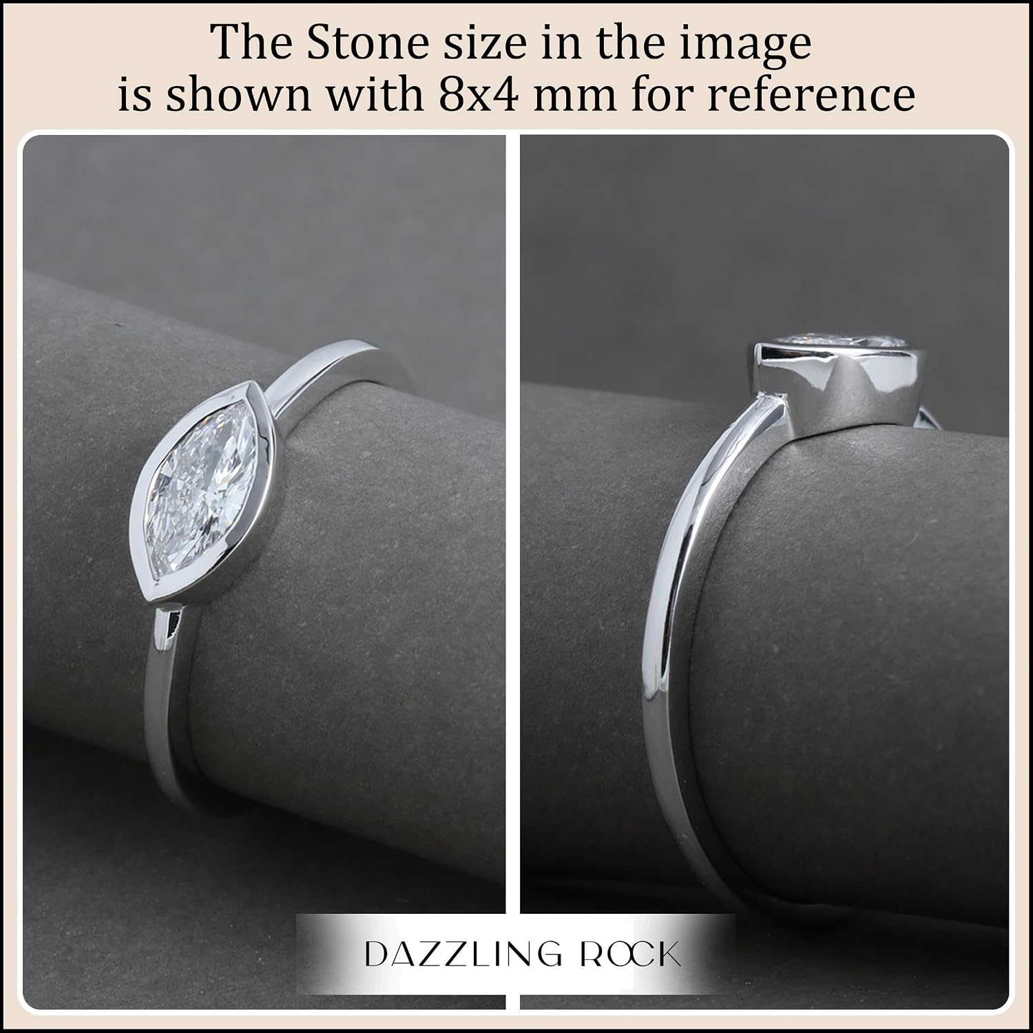 Solitaire Sideways Bezel Set Engagement Ring Marquise Moissanite or Lab Grown 0.75 Carat White Diamond for Women in 925 Sterling Silver