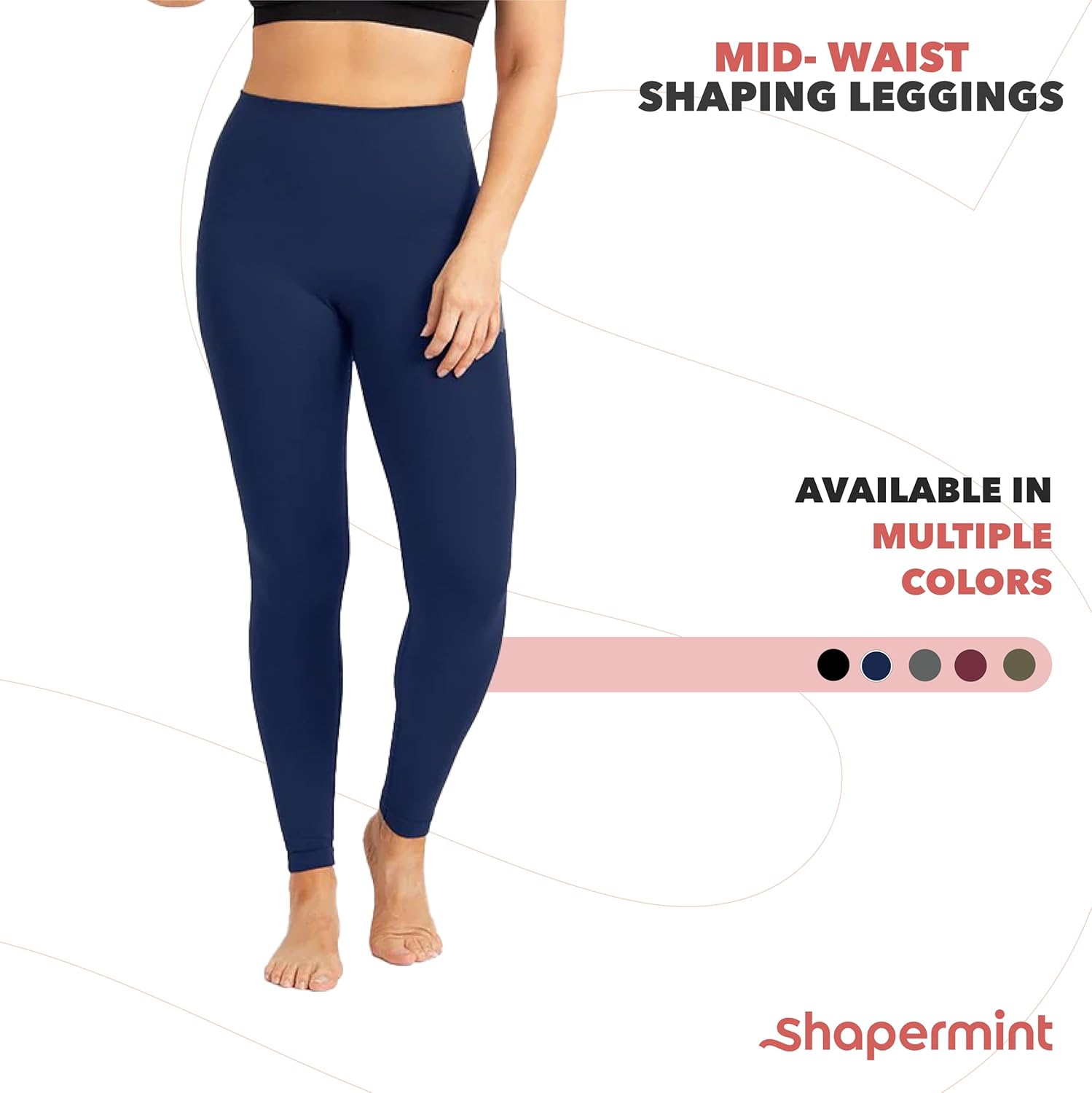SHAPERMINT Comfort Mid-Waist Shaping Leggings for Women - Leggings for Women Tummy Control, Thick Non-See-Through - Image 5