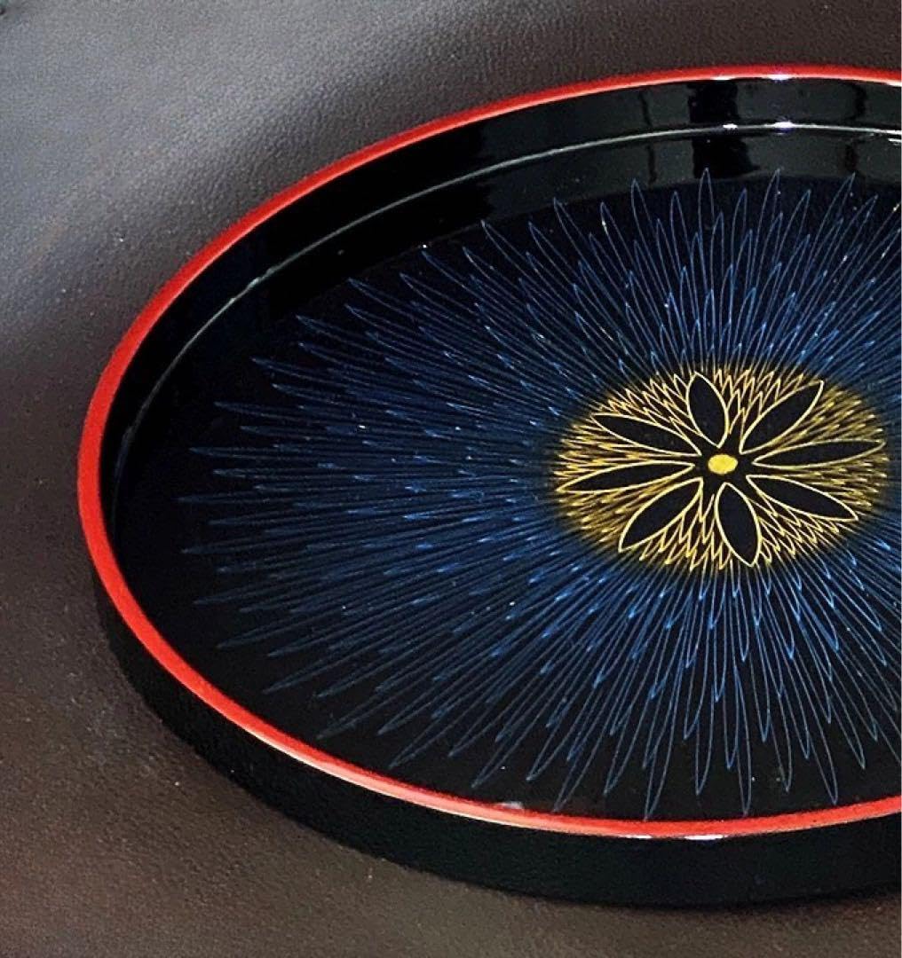 Amazon.co.jp: 山中漆器 伝統工芸 盆 沈金 青毛彫 手彫り 関美紀夫作