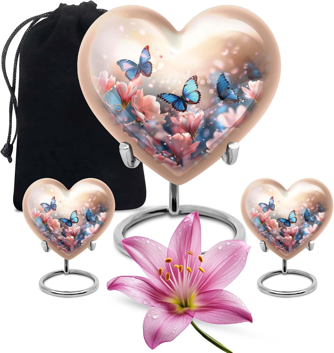 Butterfly Urn - Combo of 3 (10 Inch Urn & Keepsake Urn Set of 2) - Orange Large Urns for Human Ashes Adult, Pet Urns for Ashes, Memorial Keepsakes for Ashes, Urn for Human Ashes