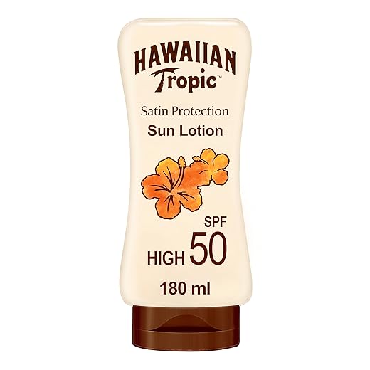HAWAIIAN Tropic Satin Protection Ultra Radiance - Loción Solar de Protección Alta, Índice Spf 50+, Protege y Suaviza la Piel, Fragancia Frutas Tropicales, Crema, 180 Mililitros