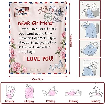 Girlfriend Gift, 50''x60'' Valentines Gifts for Girlfriend, Birthday, Christmas, Anniversary, I Love You Gift for Her, Long Distance Relationship Gift for GF, Soft Blanket for Bed Sofa