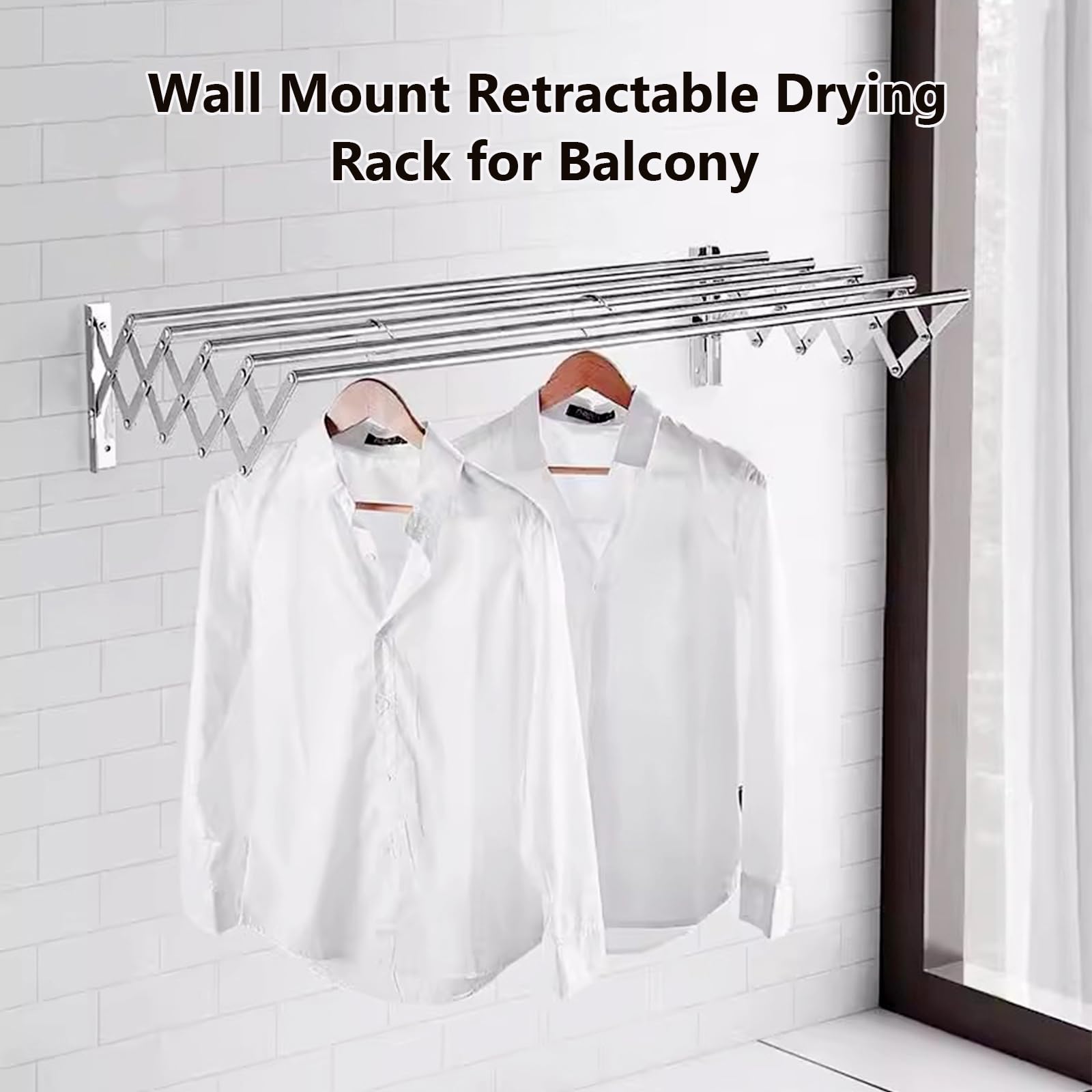 GAESHOW Stendibiancheria da Parete Estensibile, Stendino a Muro Richiudibile in Acciaio Inossidabile, con 5 Aste da 60 cm, Stendibiancheria da Balcone, per Lavanderia, Balcone, Bagno