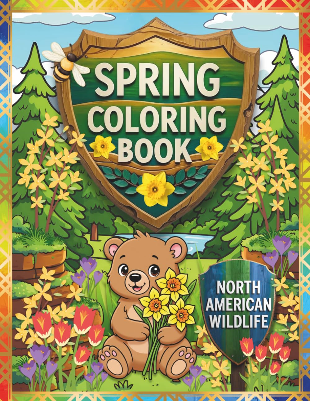 SPRING - COLORING BOOK: North American Wildlife, Young Animals, Spring Flowers, and Natural Habitats