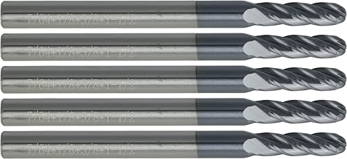 Miniatura 115 de CME 10 piezas de fresas de carburo micrograno, nariz de bola, revestimiento TiAlN, diámetro de fresado de 1/8 pulgadas, longitud de corte de 1/2