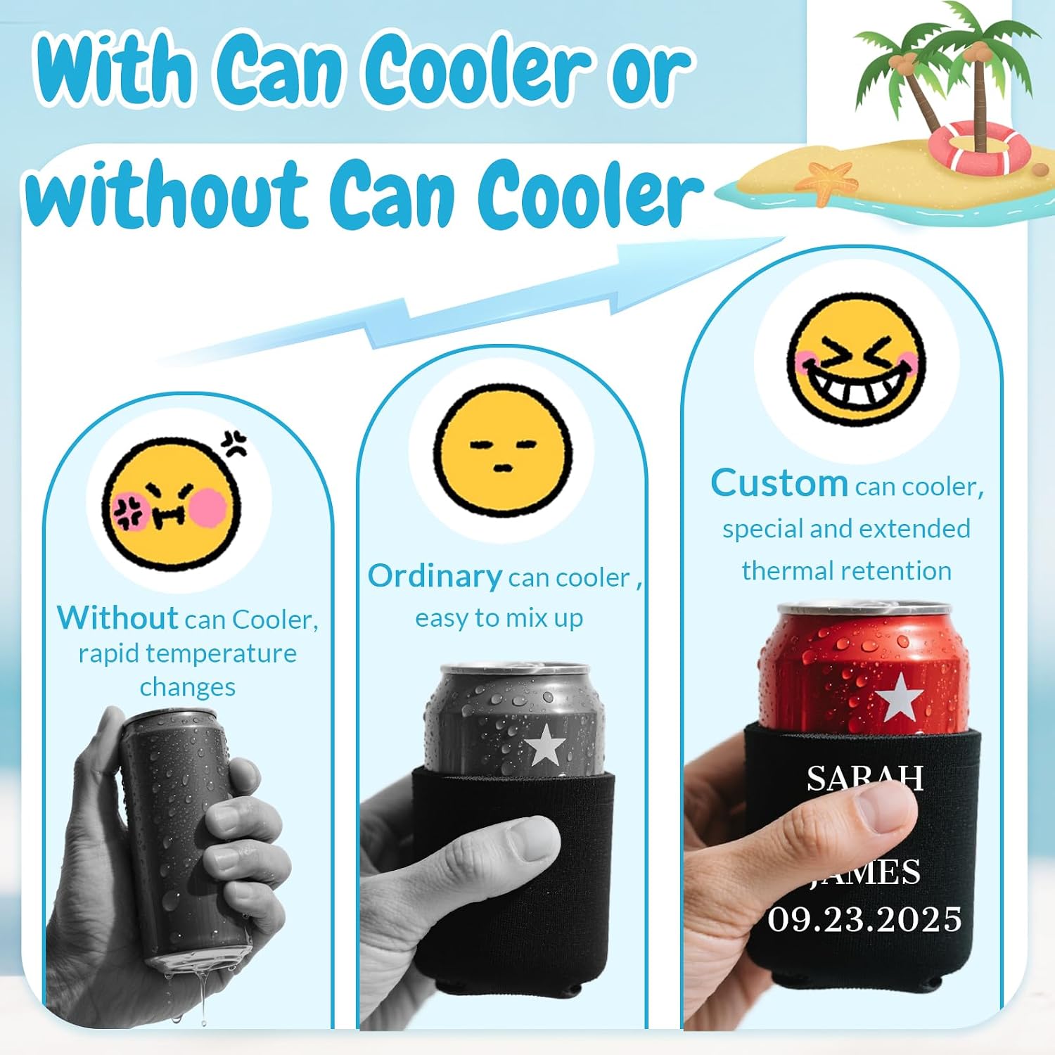 HJX 100Pcs Personalized Can Coolers with Logo Custom Photo Text Can Cooler Sleeves, Personalized Bulk Coolers Favors for Birthday Party Wedding Promotional Items