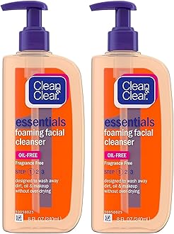 Clean & Clear Essentials Foaming Facial Cleanser, Oil-Free Daily Face Wash with Glycerin to Remove Acne Breakout-Causing Dirt, Oil & Makeup Without Over-Drying, Coconut, 8 Fl Oz - Pack of 2