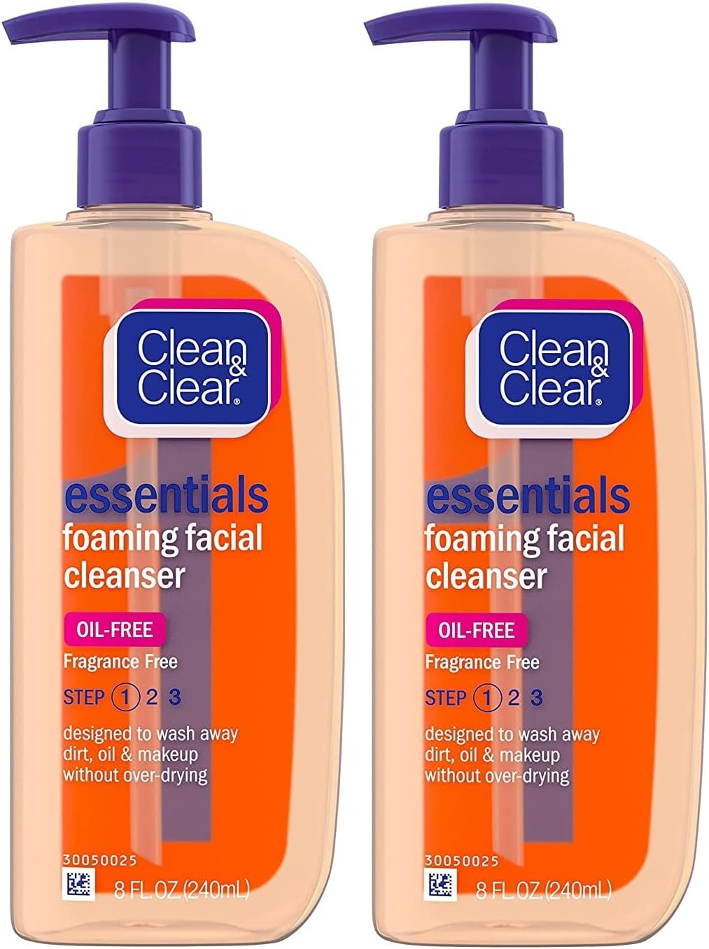 Clean & Clear Essentials Foaming Facial Cleanser, Oil-Free Daily Face Wash with Glycerin to Remove Acne Breakout-Causing Dirt, Oil & Makeup Without Over-Drying, Coconut, 8 Fl Oz - Pack of 2