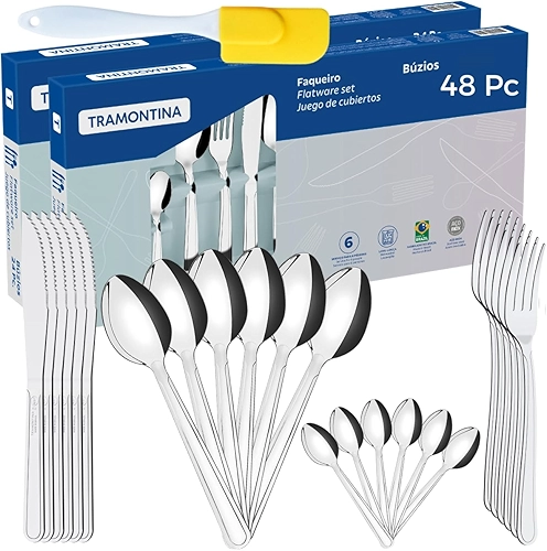 Faqueiro Búzios 100% Inox 48 Peças Jogo de Talheres Detalhados #dsb