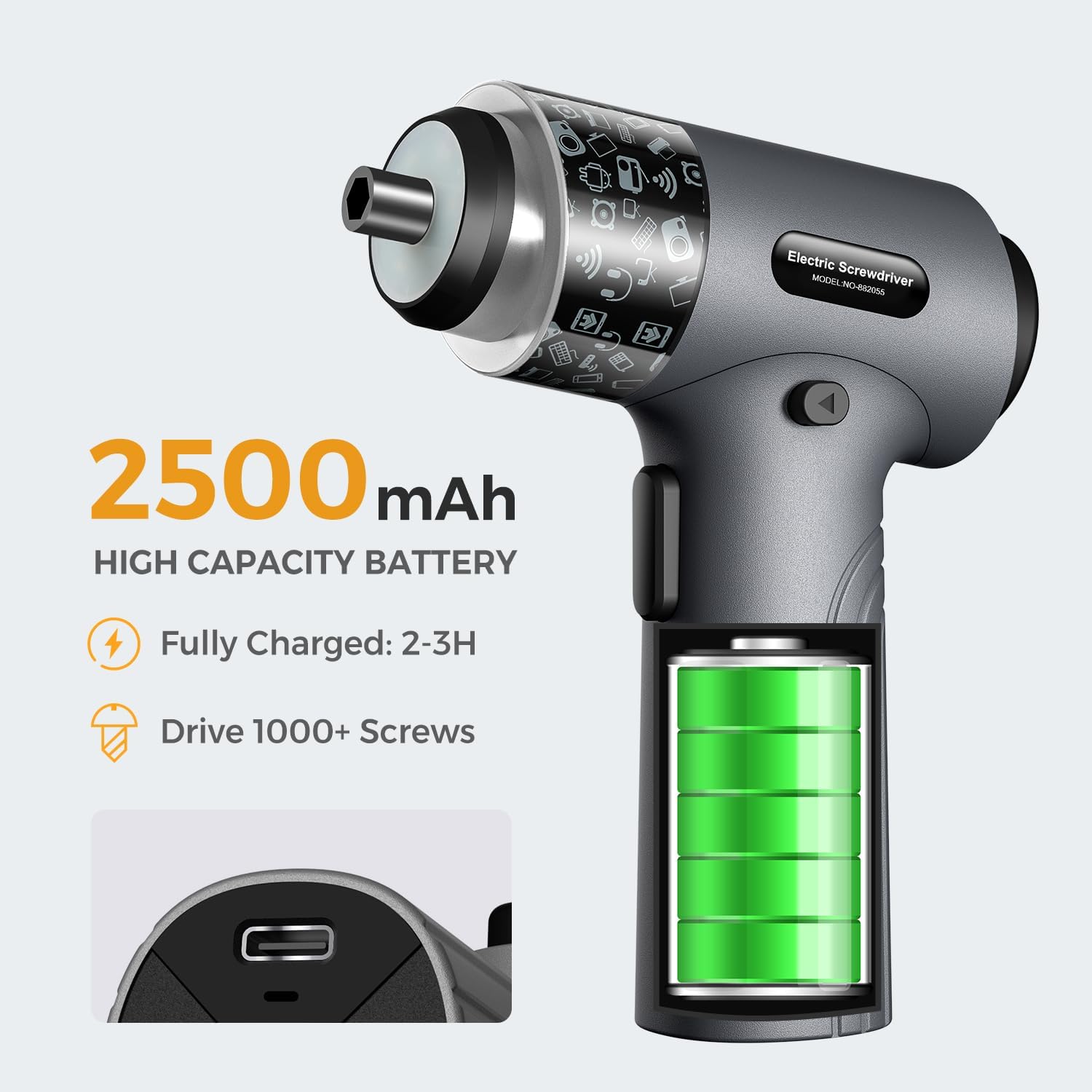 Cordless Electric Screwdriver, 3.7V Power Rechargeable Repair Tool Set with 32 Bits, Digital Display，6+1 Torque Setting，2500 mAh Battery, Gift for Electronic Computer Repairing