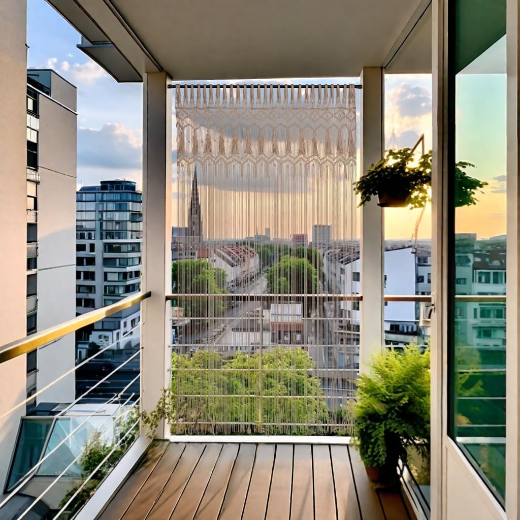 Cozyor Makramee Boho Vorhang Türvorhang Fenstervorhang 132x200cm als Raumtrenner, Wandbehang & Deko beige, für Traubogen, Hochzeit, Wohnzimmer, Balkon Handmade