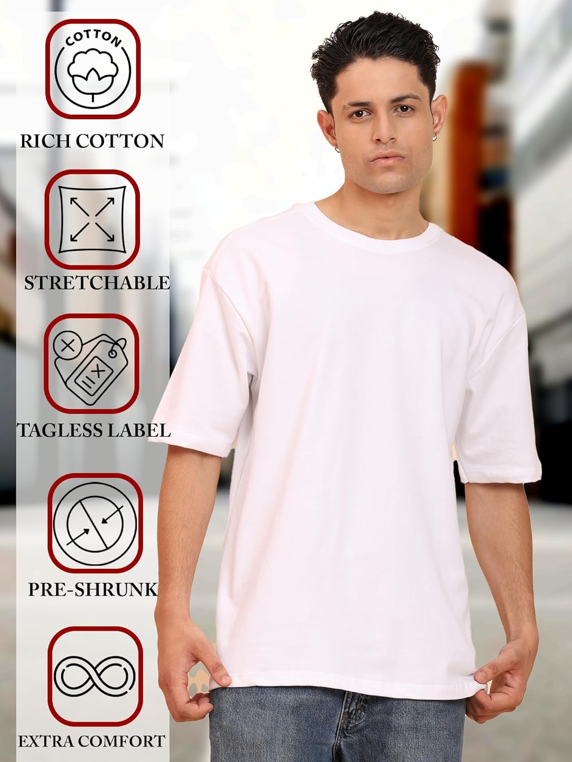 Men's Oversized T-Shirt 100% Cotton Plain Solid Casual Tee - Image 5