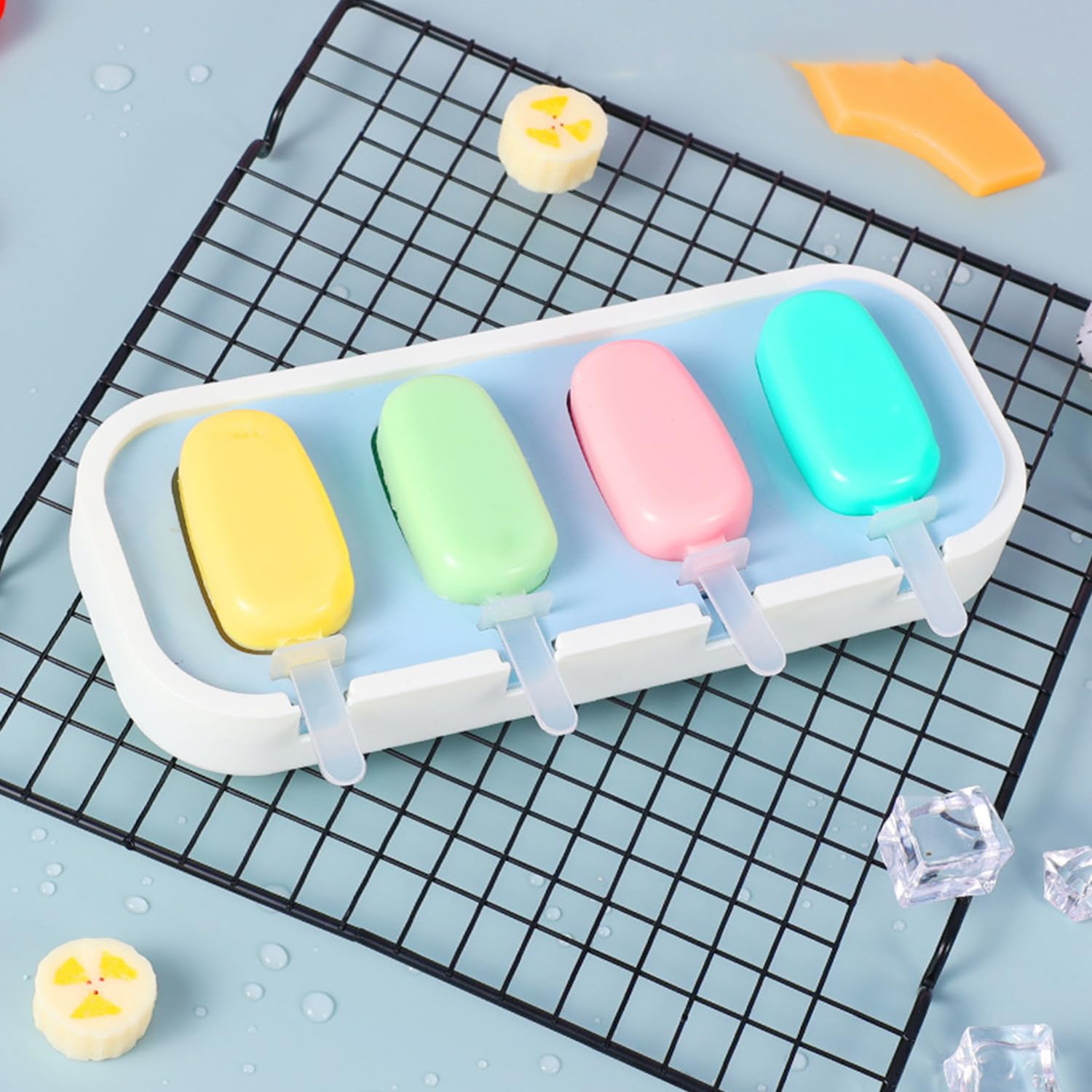 Moldes Helados Silicona, 2PCS DIY Popsicle Mold, Molde Barra Helado con 12 Palitos Reutilizables, Molde Paletas Ice Cream Mold, para Postre, Chocolate, Bricolaje