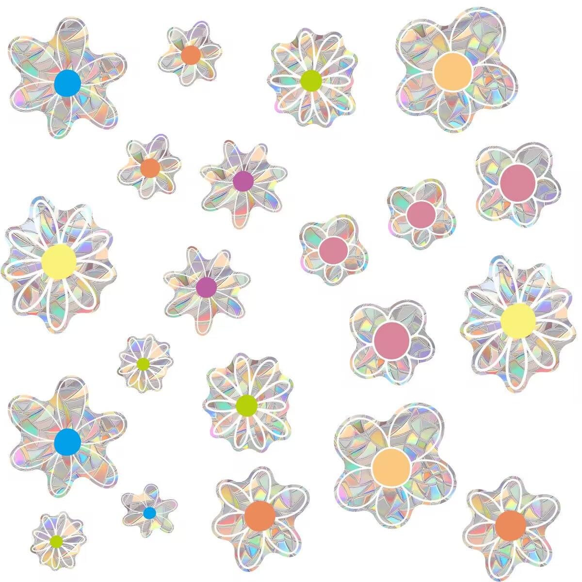 Autocollants fenêtre en vinyle prismatique avec motifs de fleurs colorées x22