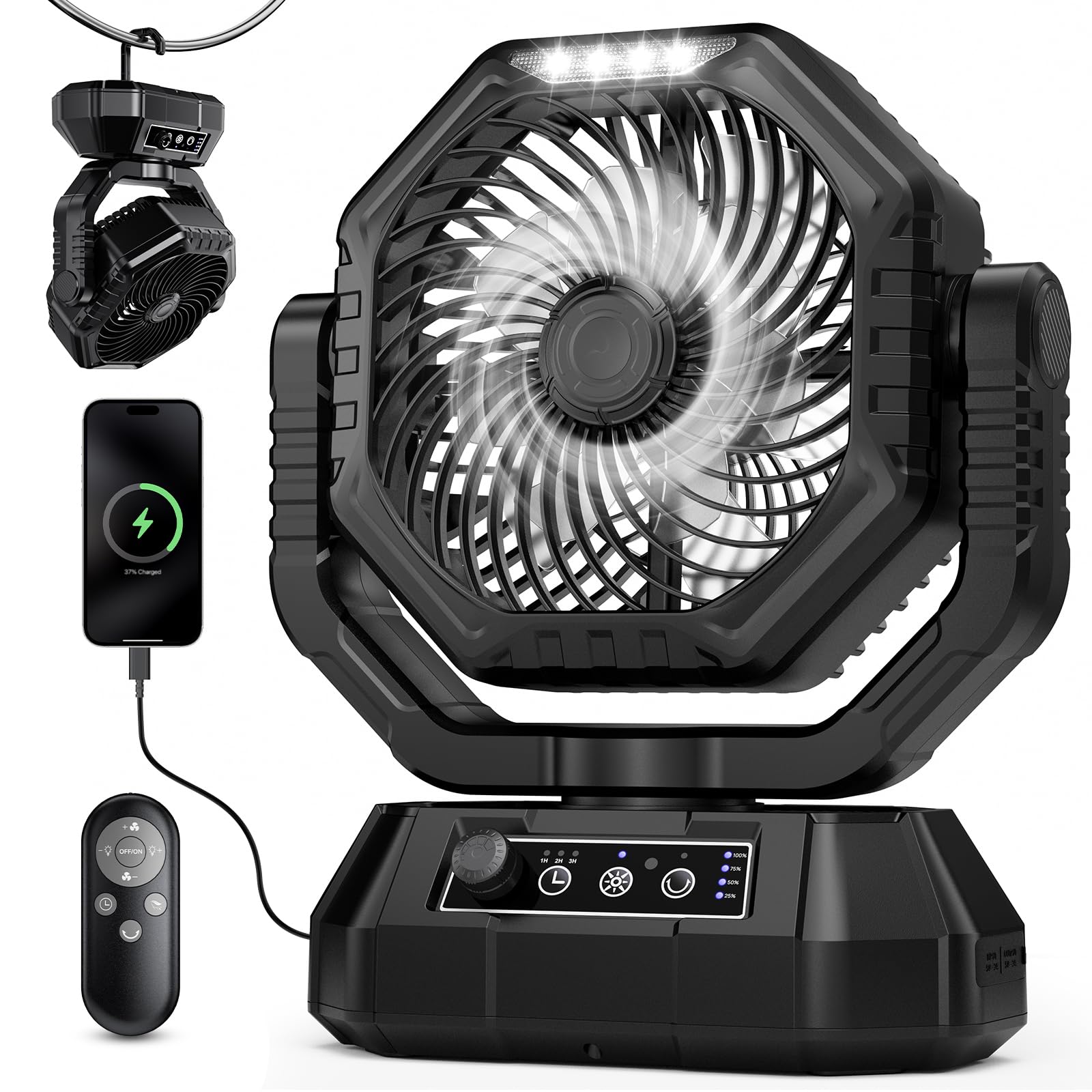 Ventilador de camping recargable portátil MKG con gancho para colgar en tienda de campaña