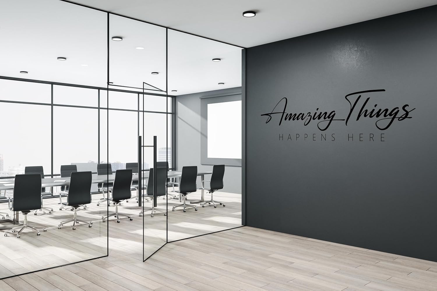 Amazing Things Happens Here Decal - Office Wall Decor - Inspirational Office Quotes - Home Office Decor - School Hallway WallArt, Modern Church, Waiting Room Vinyl