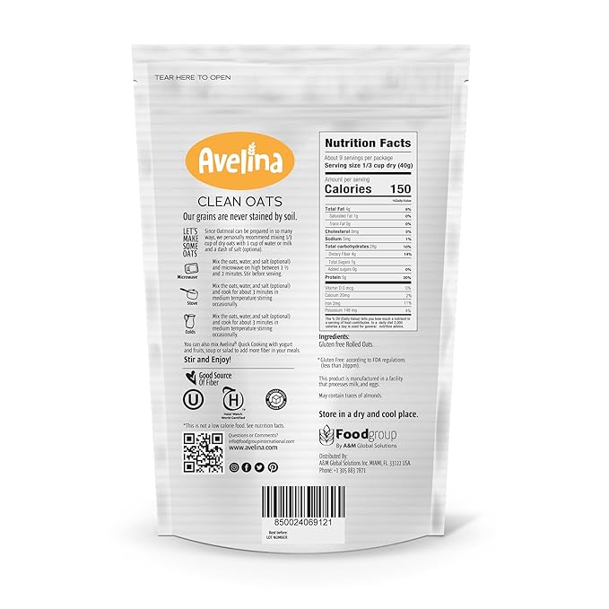 Avena Avelina en Hojuelas, Sin Gluten y Sin Azúcar Añadido, 12.3 oz miniatura 2