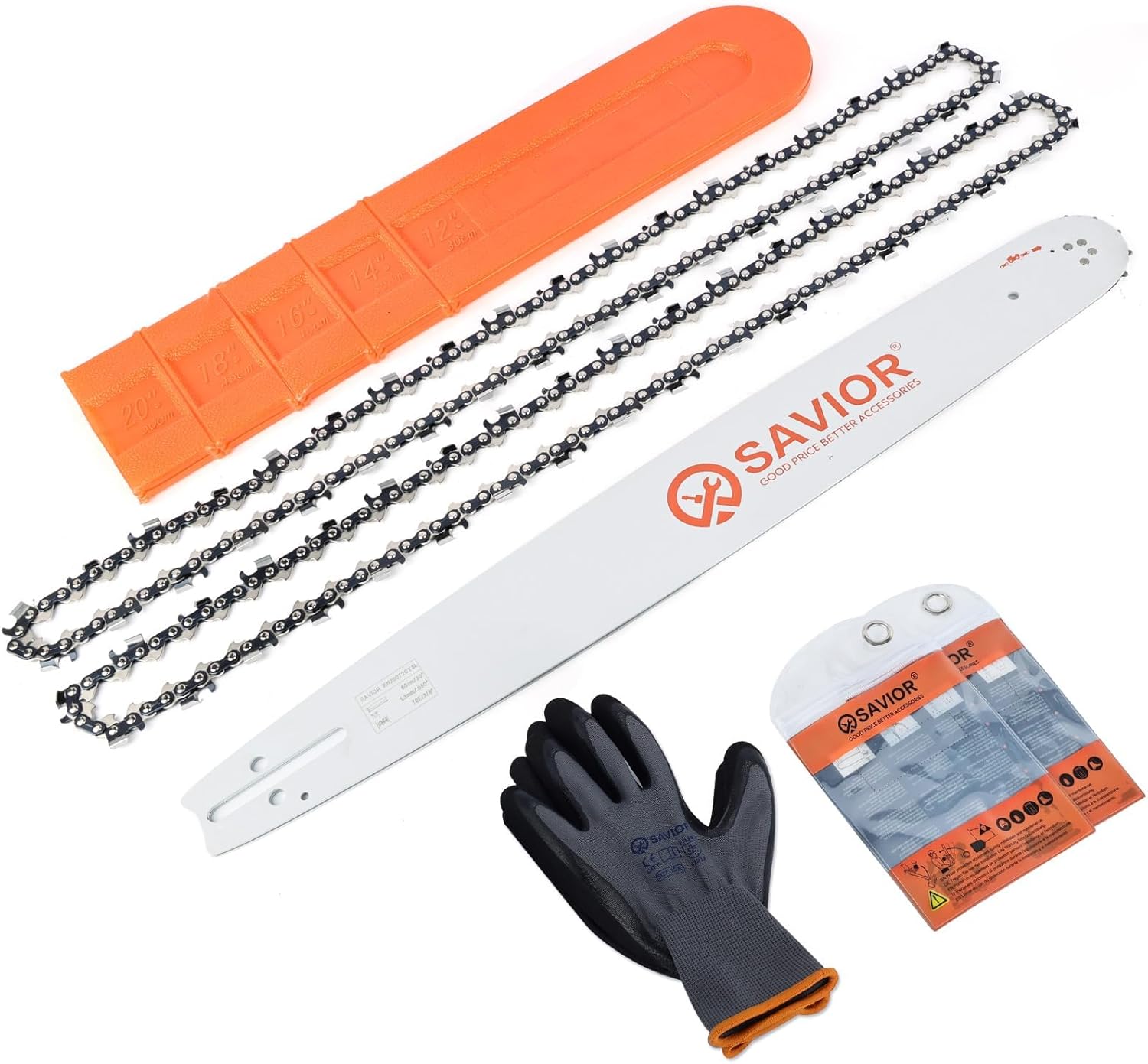 Savior 20 Inch Chainsaw Bar and Chain Combo, 3/8" Pitch .050" Gauge 72 Drive Links for 455 Rancher 460 Rancher Poulan PP5020AV PR5020, Replace for 200SFHK095, 584818, 584271