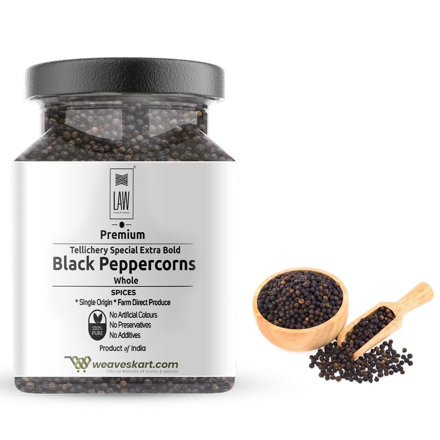 looms & weaves - Premium Single Origin Tellichery Special Extra Bold Black Peppercorns Whole - 100 gm (in Glass JAR) (B08L6KL3RS) Amazon Price History, Amazon Price Tracker