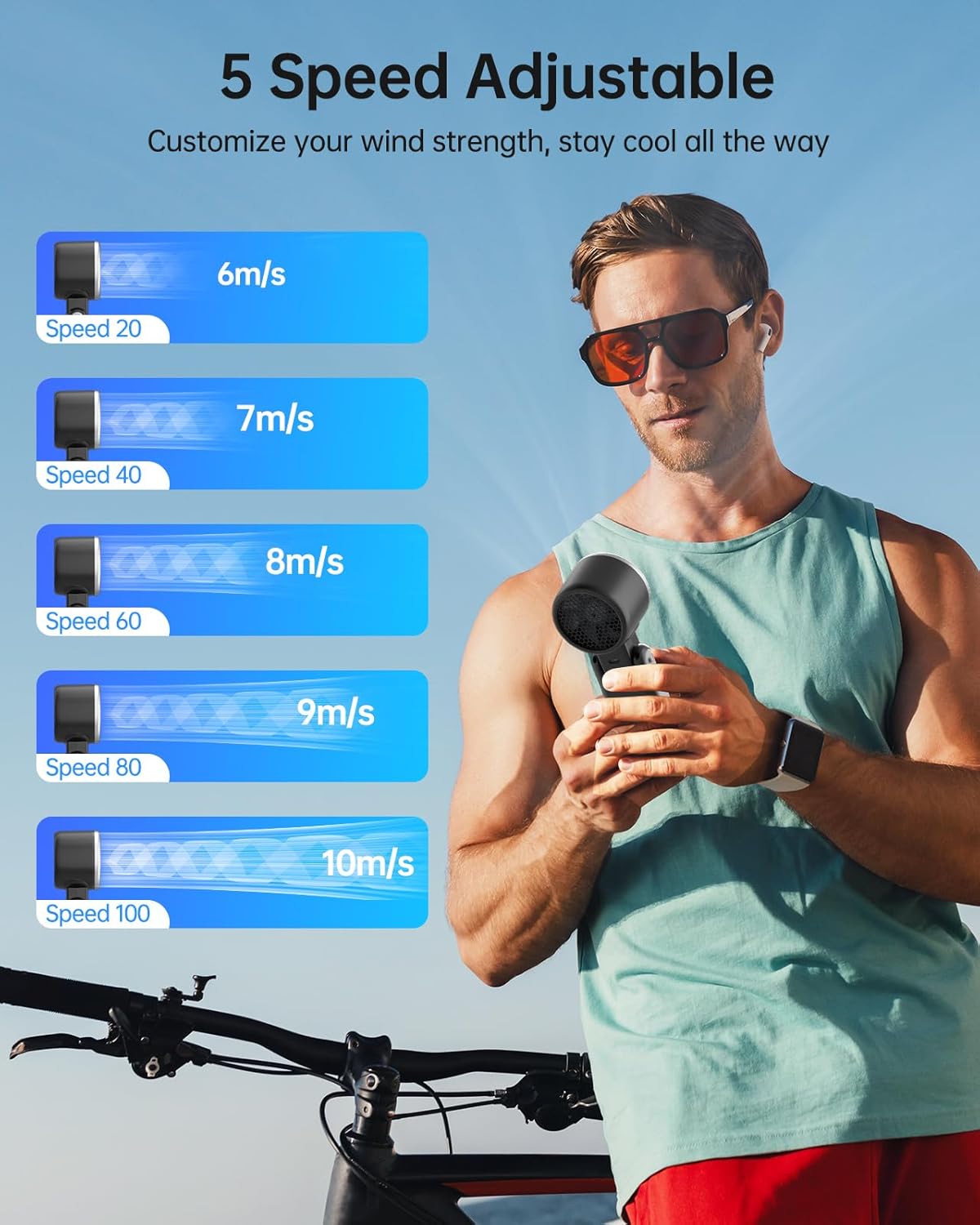 TriPole Portable Handheld Turbo Fan with Ice Cooling, 5 Speed Battery Rechargeable Foldable 3 in 1 Mini Fan, Neck & Desk Fan, Quiet Personal Fans for Outdoor, Travel, Camping, Hiking, Working - Image 4