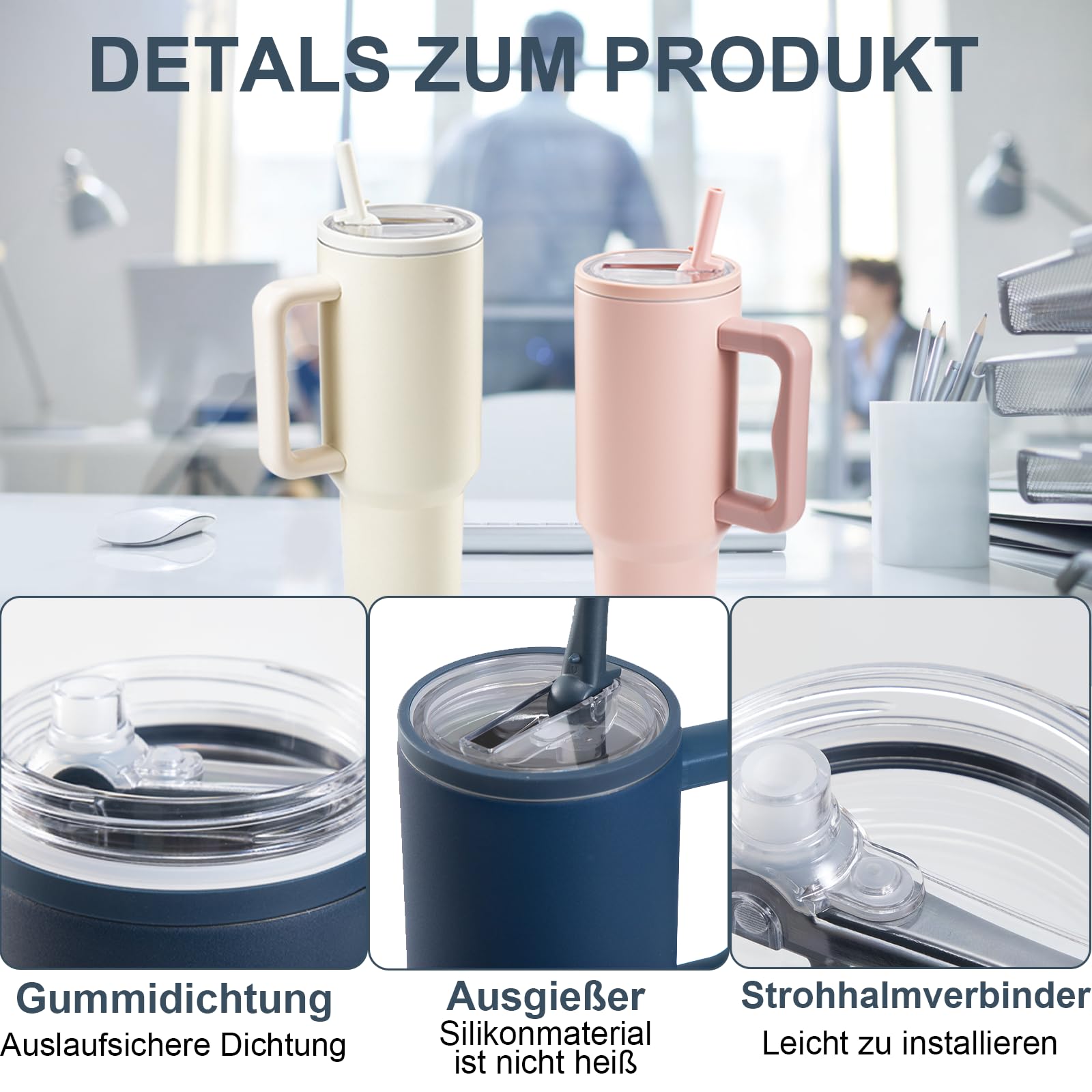 2 Pièces Couvercle Etanche Stanley Cup 40oz + 2 Pailles - Blanc + Ivoire, Accessoires Réutilisables