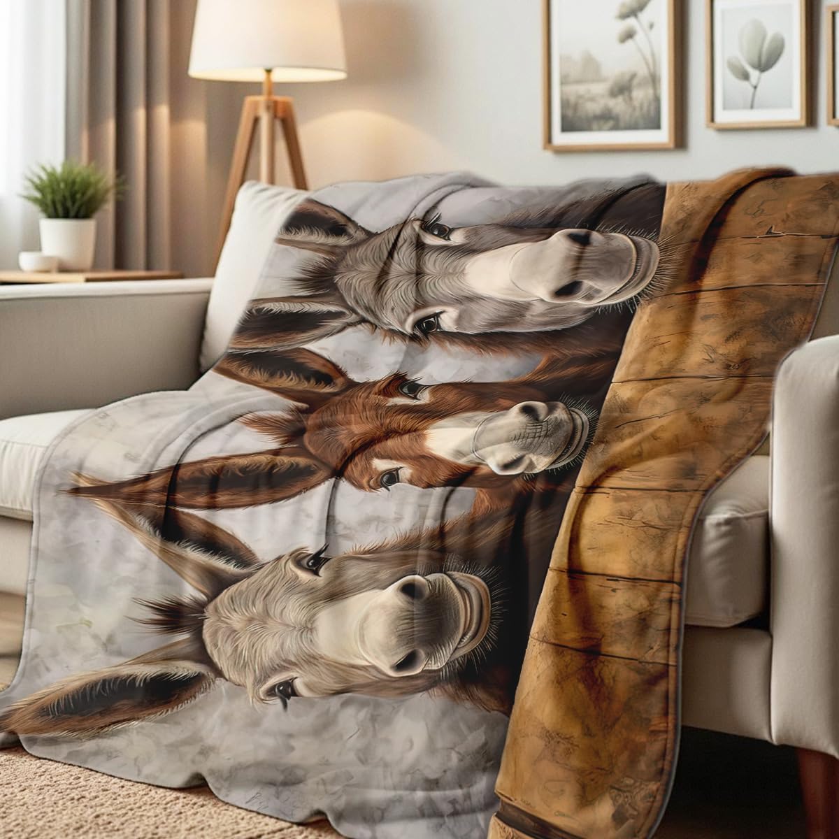 Donkey Print Flannel Blanket Donkey Blanket Throw Funny Animal Bedding Couch Home Living Room Decor Gifts (49"x59")