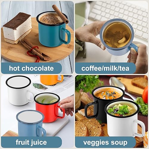 Miniatura 5 de HaSteeL Juego de 6 tazas esmaltadas de 12 onzas, tazas de campamento vintage pequeñas para café, té, leche, portátiles y duraderas para el hogar,