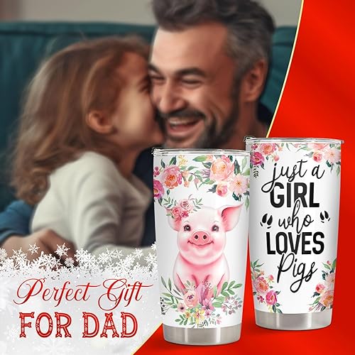 Miniatura 4 de 34HD Cute Pig - Vaso de 20 onzas con tapa, diseño de cerdo, de acero inoxidable, aislado al vacío, taza de café de viaje, regalo de cumpleaños de