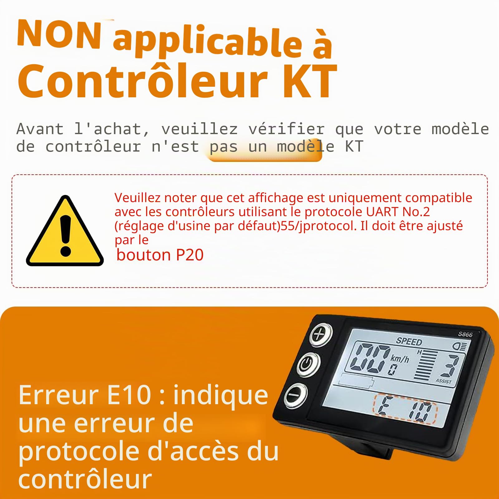 Vélo électrique S866 écran LCD, Compteur d'affichage de vélo électrique 5 Broches et connecteur étanche, d'ordinateur de vélo 24V 36V 48V de Vitesse odomètre Panneau de Commande pour Scooter/VTT