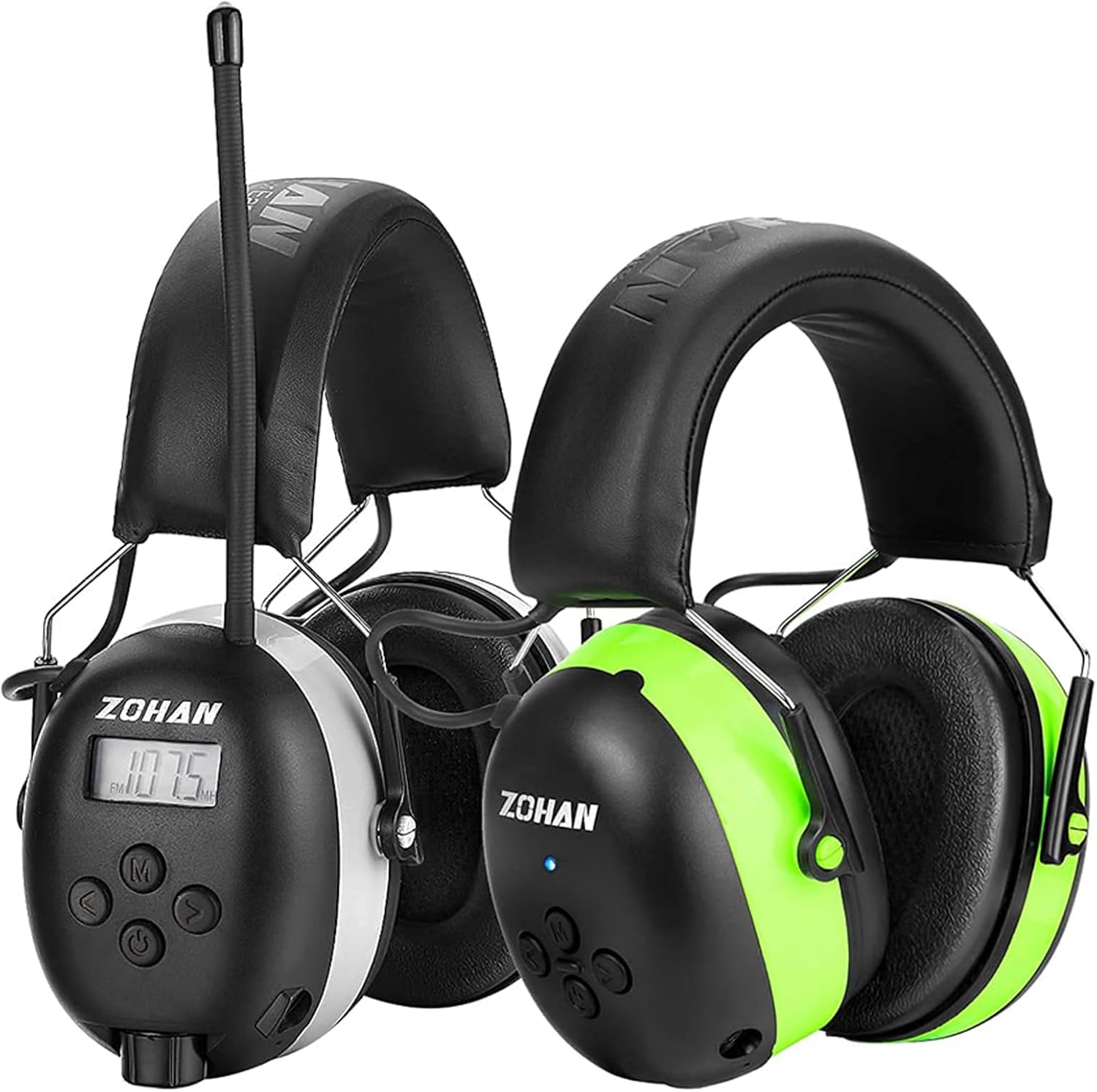 ZOHAN EM042 AM/FM Radio Headphone with Digital Display, Ear Protection for Lawn Mowing&ZOHAN EM037 Hearing Protection with Bluetooth, NRR 25dB, Headphones for Mowing Construction