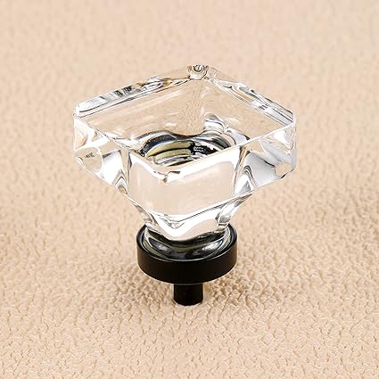 COOLNEWS 8 Pack Crystal Glass Cabinet Knobs Dresser Knobs Drawer Knobs and Pulls for Kitchen Cupboard (Square 1-3/8 Inch, Black)