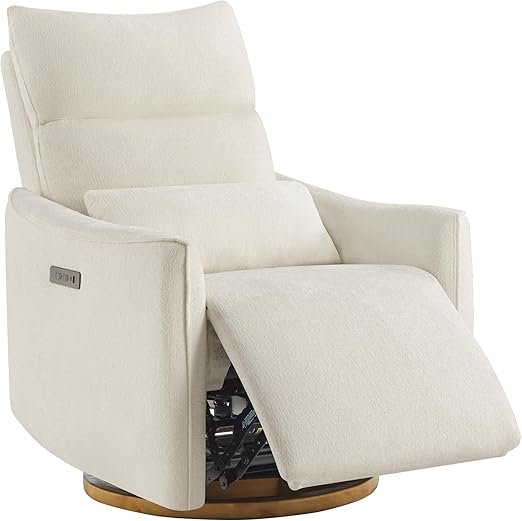 CHITA Swivel Rocker Recliner Chair, Power Nursery Glider Recliner, Nursery Rocking Chair with Adjustable Power Headrest, FSC Certified, Solid Wood Base, Cream