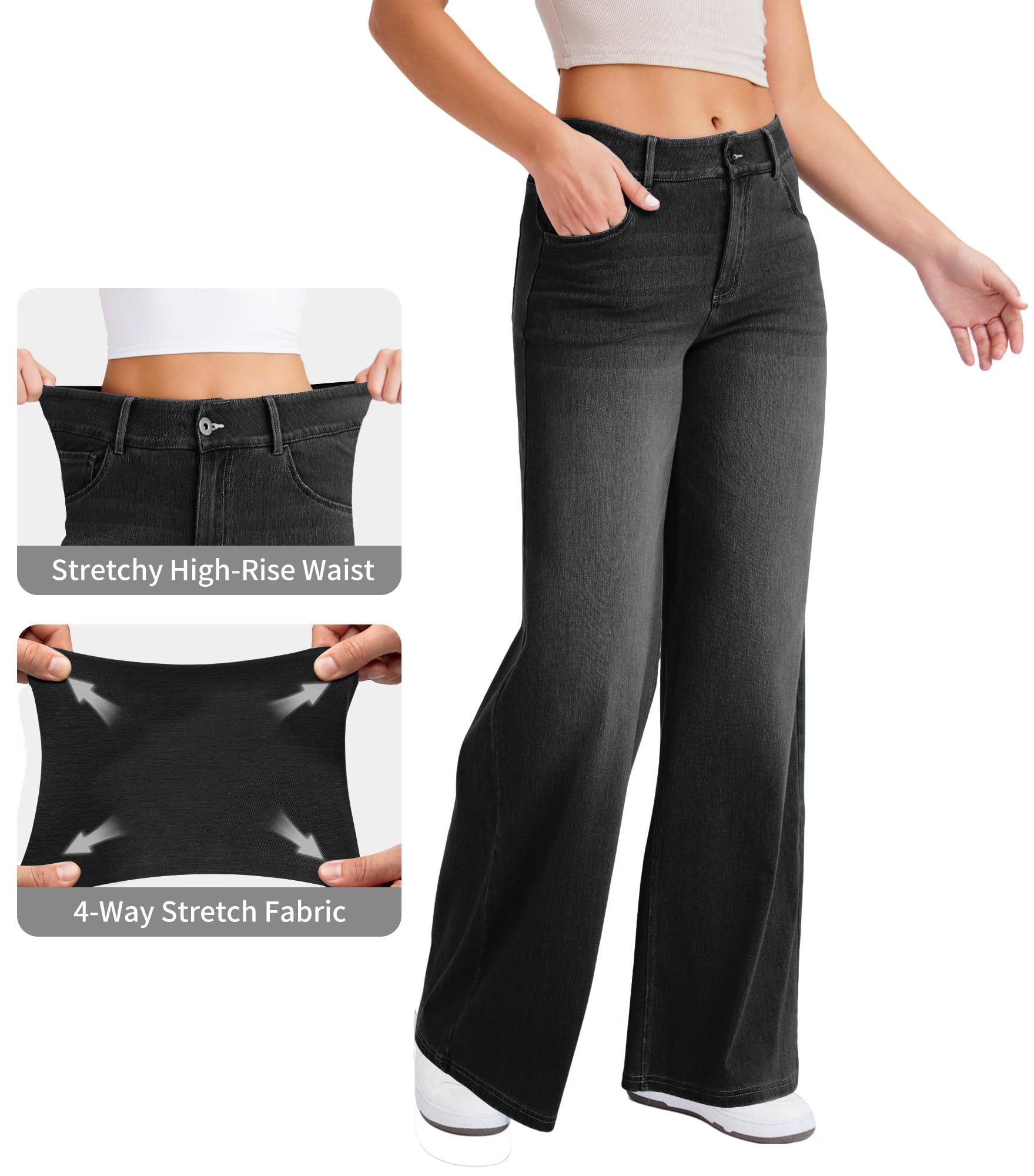 LaiEr Jeans a Gamba Larga Donne,Design di Bottoni Classici e Verace Apertura con Cerniera,Gambe Dritte,vestibilità Sciolta,Jeans Casual Molto Elastici.