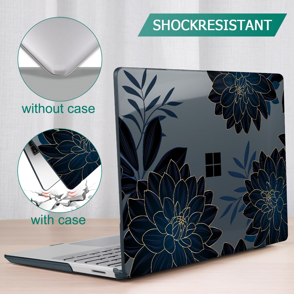 Case for 13.5" Microsoft Surface Laptop 5/4/3 with Metal Palm Rest ONLY 2019-2022 Release Models:1868/1951, Plastic Hard Shell Case with Keyboard Cover & Screen Protector, Flower Dahlia