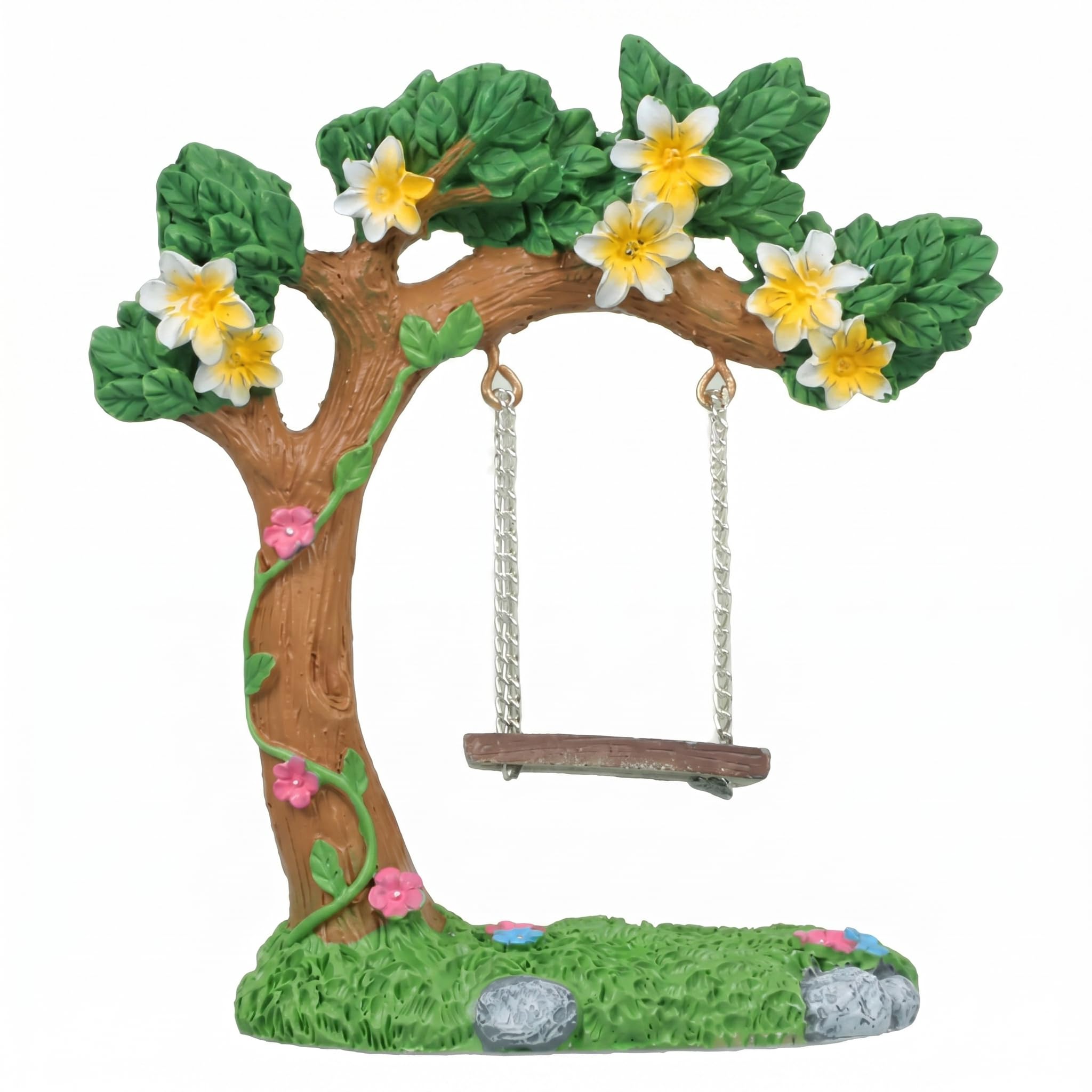 Binwat Miniature Fairy Garden Swing, Flower Tree Swing Figurine, Handmade Resin for Micro Landscape Courtyard Garden Outdoor Display Decor, Dollhouse Decorative Mini Furniture (D)