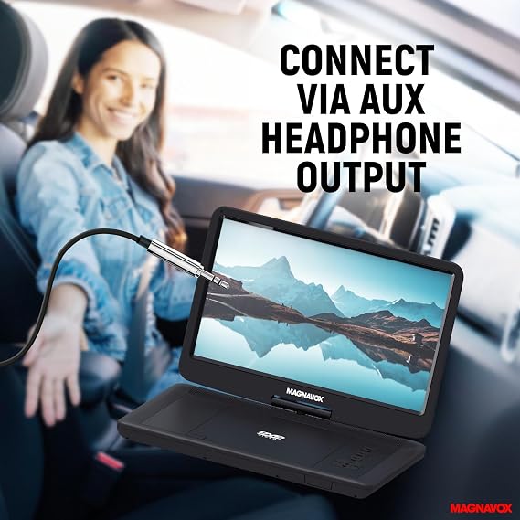 Magnavox MTFT754 Portable 11.6 Inch TFT Swivel Screen DVD/CD Player in Black | Rechargeable Battery | Swivel Screen Design | Great for Road Trips | Headphone Jack |