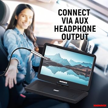 Magnavox MTFT754 Portable 11.6 Inch TFT Swivel Screen DVD/CD Player in Black | Rechargeable Battery | Swivel Screen Design | Great for Road Trips | Headphone Jack |