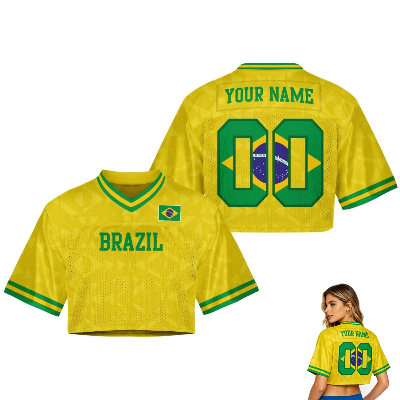 2026 World Cup Fan Shirt for Women,Personalised Name & Number, Y2K Crop Style Jersey, Cute Summer Short Sleeve Top for Match Day, Loose Streetwear Perfect Gift for Girls (Br-azil) â image 1