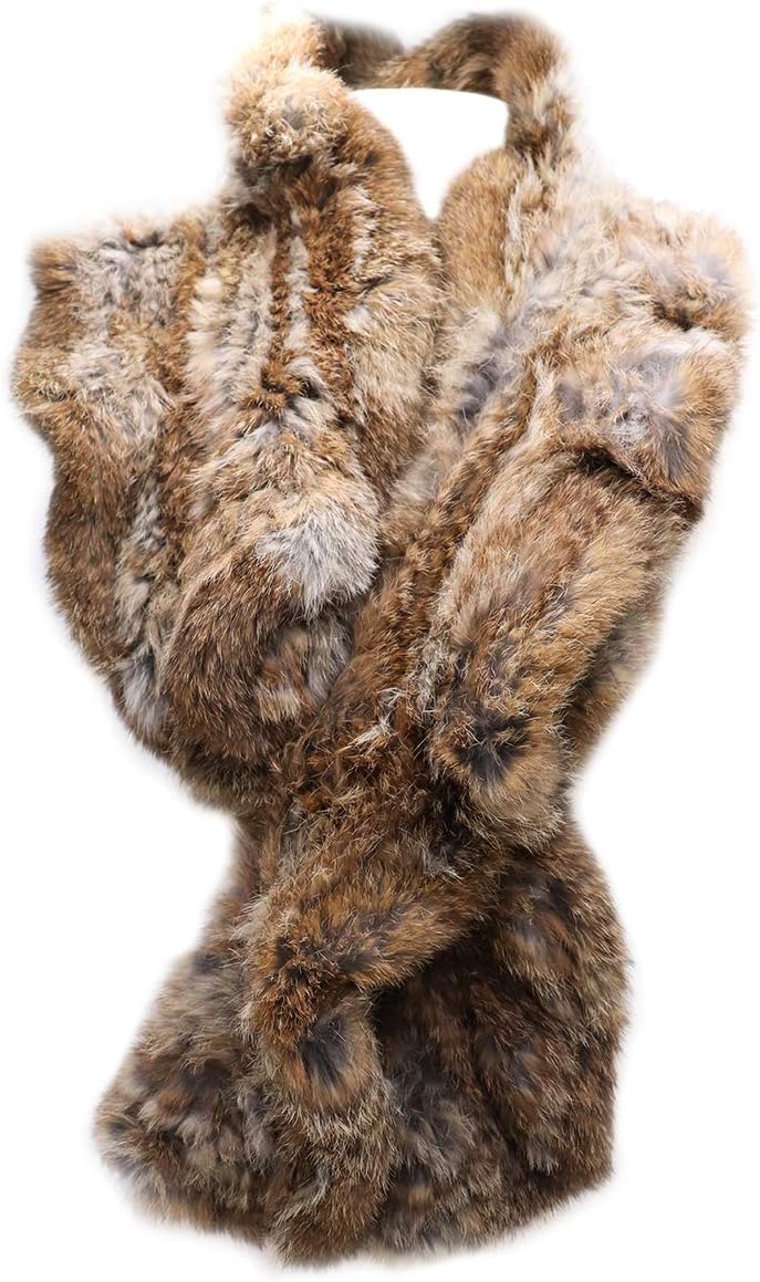 surell Long Ruffle Rabbit Fur Pull-Through Scarf - Women's Luxurious Neck Trim Scarves
