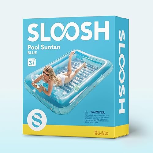 Miniatura 7 de SLOOSH Flotador inflable para adultos, con almohada, 216 x 145 cm, 4 en 1 balsa estilo tina bronceadora, camastro para tomar el sol, para fiestas